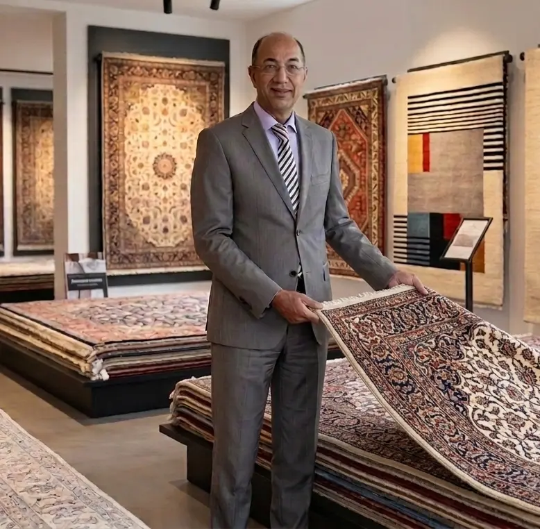 Porträtfoto von Jafar Hassanzadeh im Teppichgeschäft